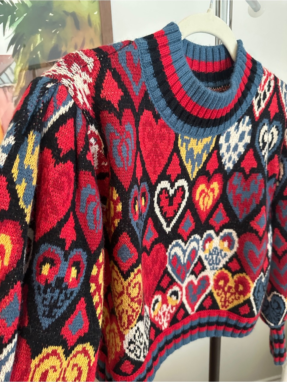 Farm Rio Red Multi-Heart Knit Crewneck Sweater - Picture 4 of 6